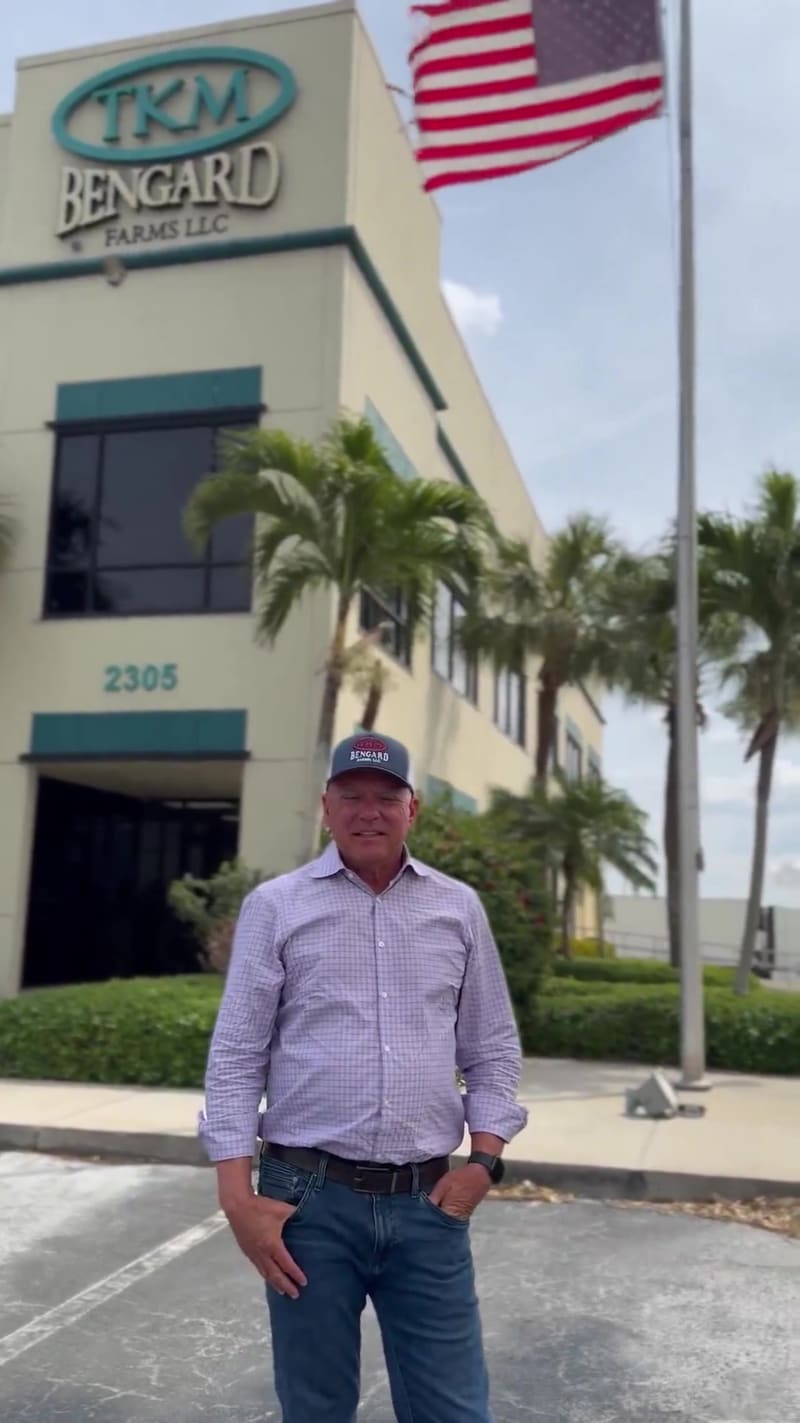 Toby Basore standing outside the TKM Bengard Farms office in Belle Glade, Florida